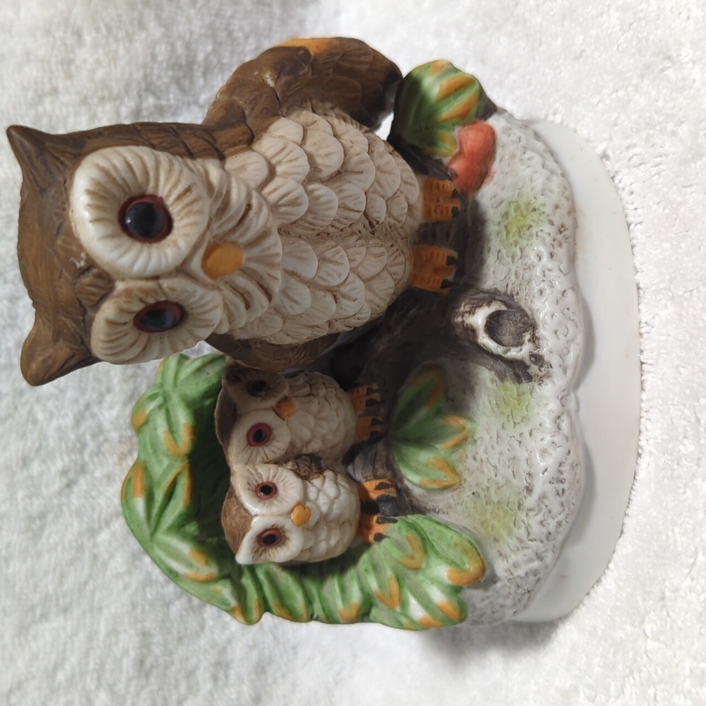 UC & GC Vintage Owl & Babies Ceramic Bisque Figurine